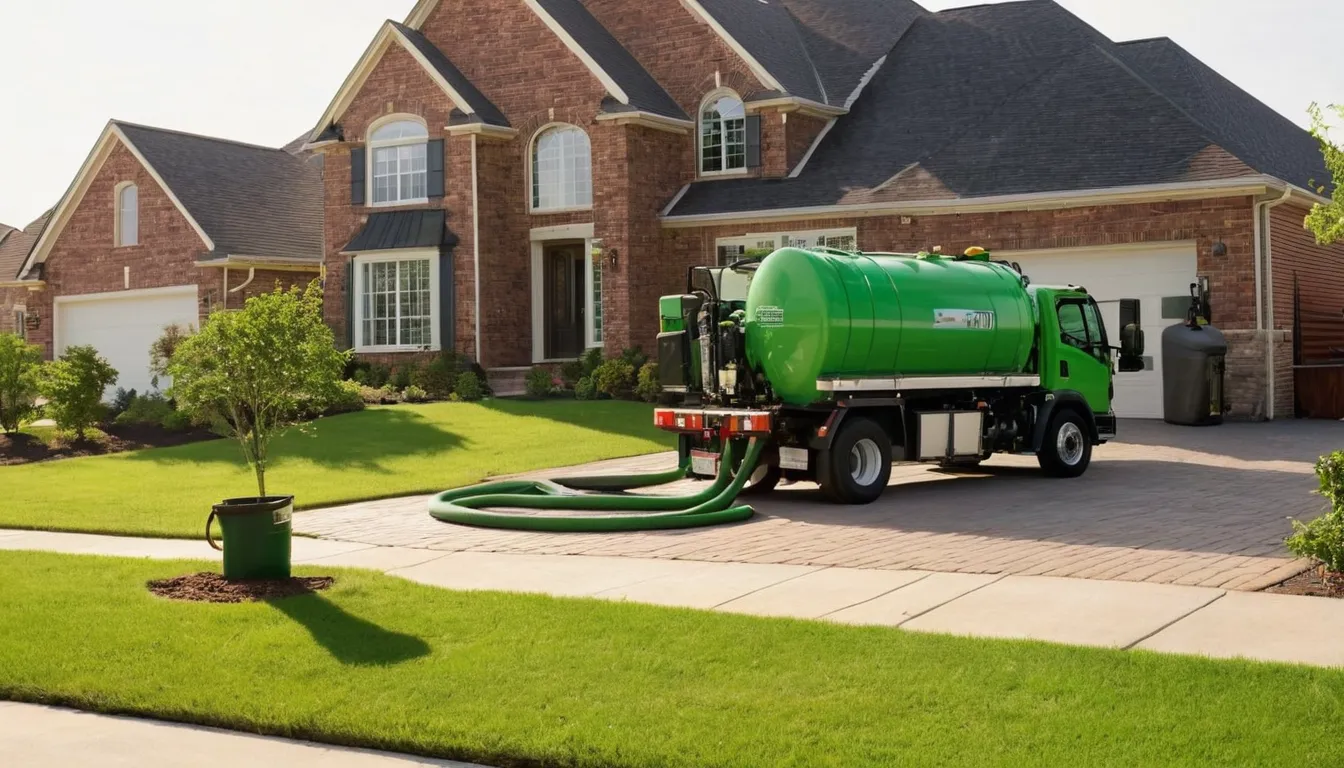 Septic pumping truck parked at a ranch home near Lewisville
