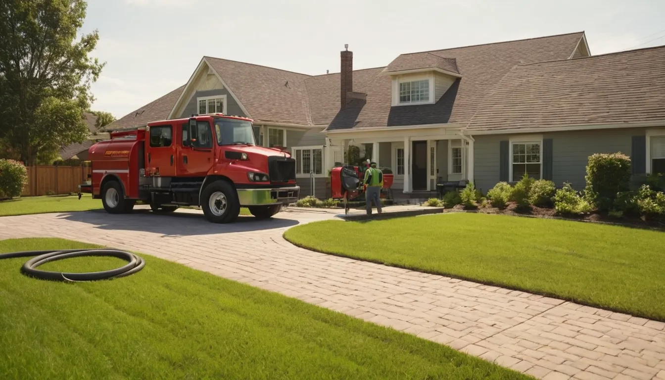 Independent septic provider pumping a residential tank in a yard near Lewisville