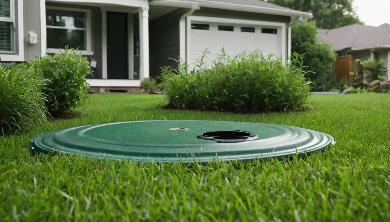 Backyard with a septic tank lid in Lewisville